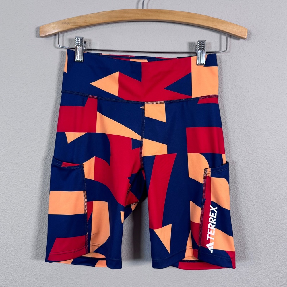 Adidas Terrex Hiking 8in Tight Shorts Geometric Multicolor Gorpcore Womens S NWT